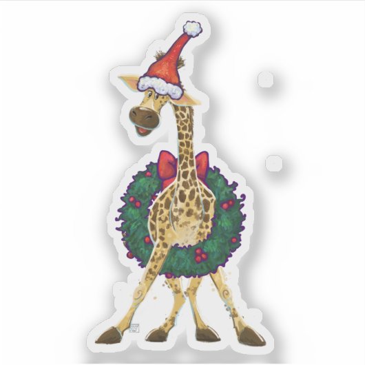 Cute Giraffe in een Santa Hat Sticker (Voorkant)