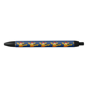 Cute Giraffe in Santa Hat-kerstCartoon Zwarte Inkt Pen
