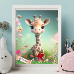 Cute Giraffe in tuinen gepersonaliseerde Art Nurse Poster