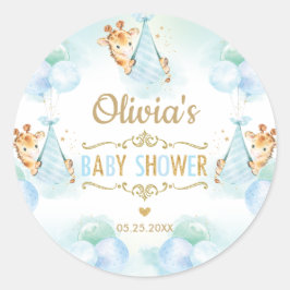 Cute Giraffe Jongen Baby Shower Bedank Favor Ronde Sticker