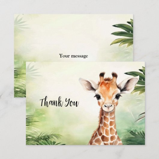 Cute Giraffe Jungle Baby Shower Party Beautiful Bedankkaart (Voorkant / Achterkant)