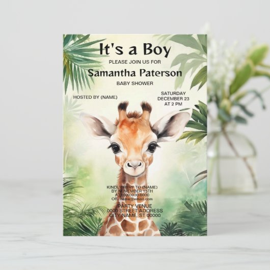 Cute Giraffe Jungle Baby Shower Party Beautiful Kaart (Staand voorkant)