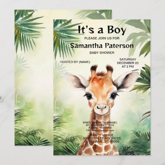 Cute Giraffe Jungle Baby Shower Party Beautiful Kaart (Voorkant / Achterkant)