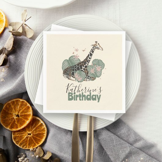 Cute Giraffe Jungle Botanical Animal Birthday   Servet