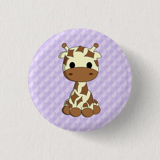Cute giraffe kawaii cartoon paarse kinder knop ronde button 3,2 cm (Voorkant)