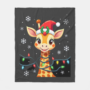 Cute Giraffe Kerstlichten Santa Hoed Xmas Pyjama Fleece Deken