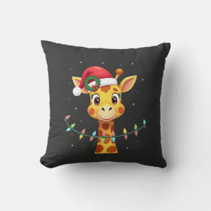 Cute Giraffe Kerstlichten Santa Hoed Xmas Pyjama Kussen