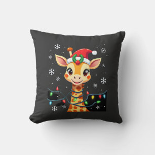 Cute Giraffe Kerstlichten Santa Hoed Xmas Pyjama Kussen
