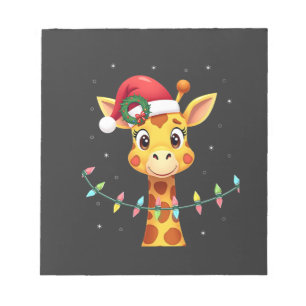 Cute Giraffe Kerstlichten Santa Hoed Xmas Pyjama Notitieblok