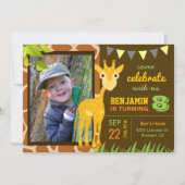 Cute Giraffe Kids Birthday Party Photo Invitation Kaart (Voorkant)