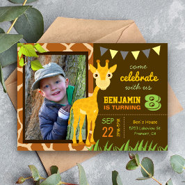 Cute Giraffe Kids Birthday Party Photo Invitation Kaart