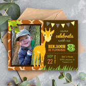 Cute Giraffe Kids Birthday Party Photo Invitation Kaart