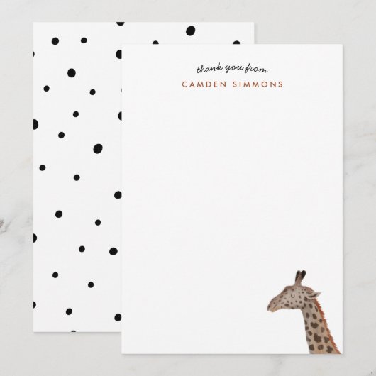 Cute Giraffe Kinder Briefpapier Bedankkaart (Voorkant / Achterkant)