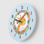 Cute Giraffe met een Wreater of Waterverf Flowers Grote Klok (Hoek)