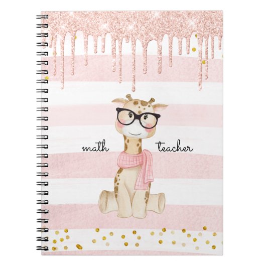 Cute Giraffe met Glasses Wiskunde Teacher Notitieboek (Voorkant)