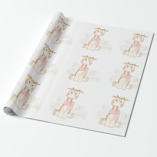 Cute Giraffe met Gold Foil Baby Girl Shower Cadeaupapier