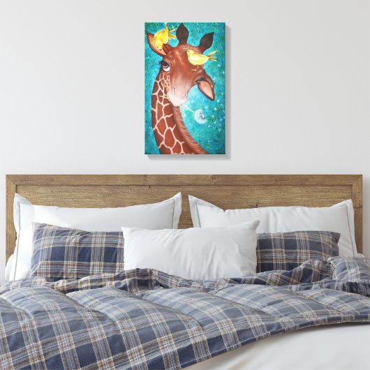 Cute Giraffe met vogelschildering Canvas Afdruk (Insitu (Slaapkamer))