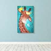 Cute Giraffe met vogelschildering Canvas Afdruk (Insitu (Houten vloer))