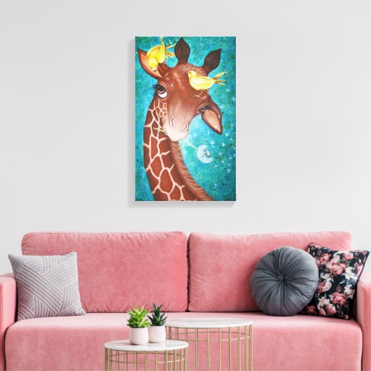 Cute Giraffe met vogelschildering Canvas Afdruk (Insitu (Woonkamer))