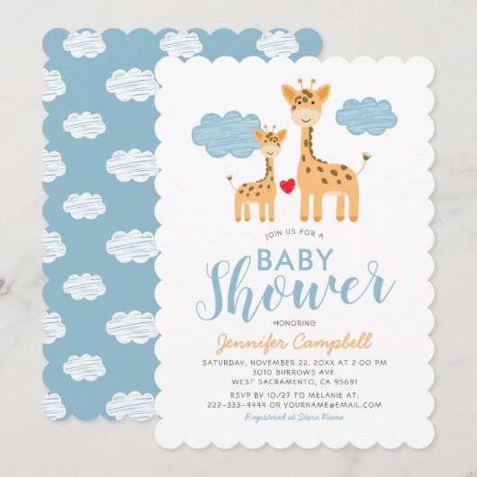 Cute Giraffe Moeder en Kind Baby Shower Kaart (Voorkant / Achterkant)