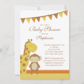 Cute Giraffe Monkey Baby shower Invitation Kaart (Voorkant)