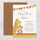 Cute Giraffe Monkey Baby shower Invitation Kaart (Voorkant / Achterkant)
