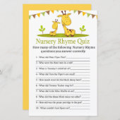Cute giraffe Nursery Rhyme Quiz baby shower game (Voorkant / Achterkant)