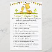 Cute giraffe Nursery Rhyme Quiz baby shower game (Voorkant)