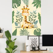 Cute Giraffe Oerwoud Glassen Nursery Decor Poster (Thuiskantoor)