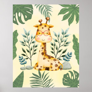 Cute Giraffe Oerwoud Glassen Nursery Decor Poster