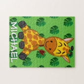 Cute Giraffe Oerwoud Green Name Cartoon Rainforest Legpuzzel (Horizontaal)