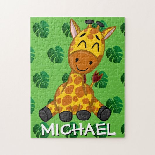 Cute Giraffe Oerwoud Green Name Cartoon Rainforest Legpuzzel (Verticaal)