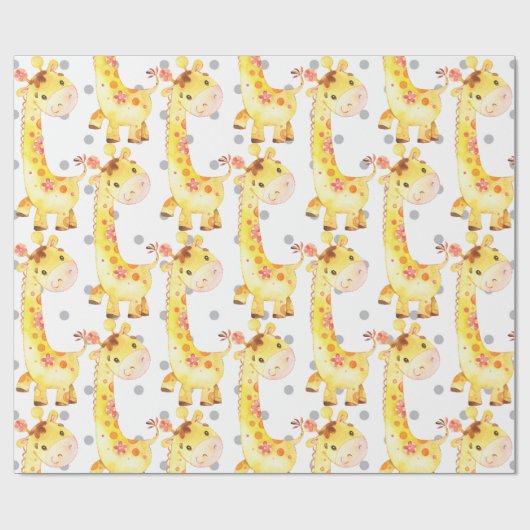 Cute Giraffe Oerwoud Nursery Baby New Born Gift Cadeaupapier (Vlak)