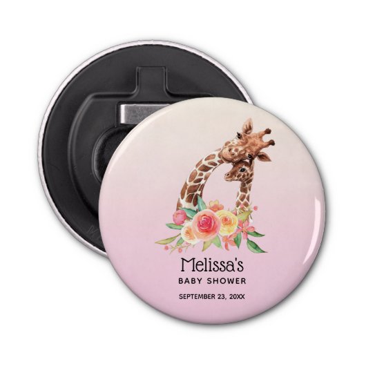 Cute Giraffe Pair Mam & Baby Waterverf Shower Button Flesopener (Voorkant)
