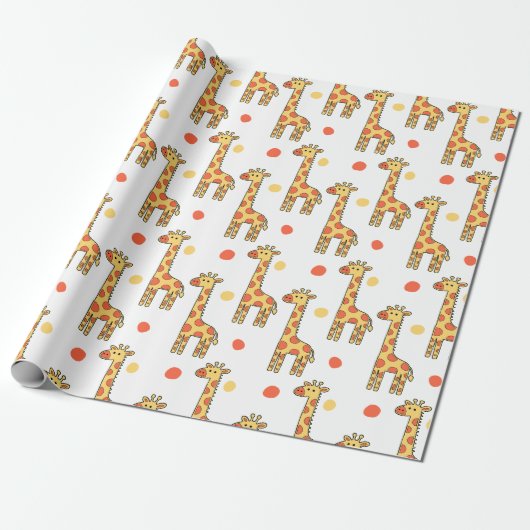 Cute Giraffe Pattern Yellow Cartoon Animal Print Cadeaupapier (Uitgerold)