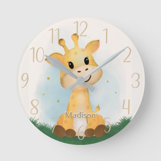 Cute Giraffe Personalized Gender Neutral  Ronde Klok (Voorkant)