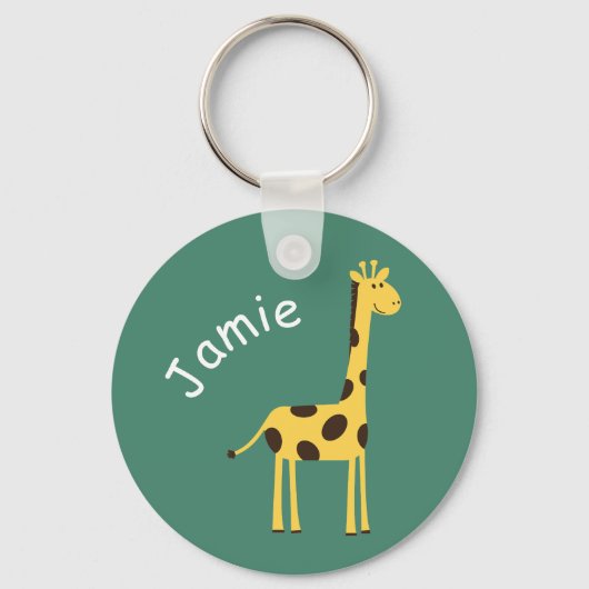 Cute Giraffe Personalized Green Sleutelhanger (Voorkant)