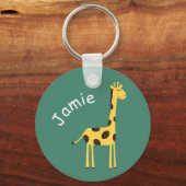Cute Giraffe Personalized Green Sleutelhanger (Voorkant)