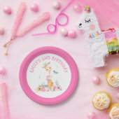 Cute Giraffe Pink Florals Girls 2e verjaardag Papieren Bordje (Feest)