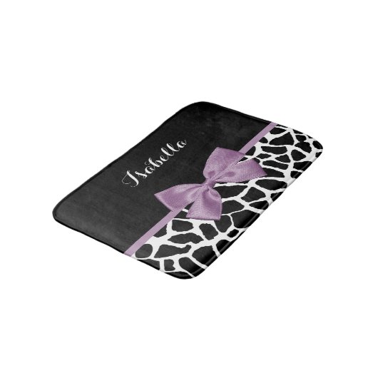 Cute Giraffe Print Lavender Paars Bow met naam Badmat (Gekanteld)