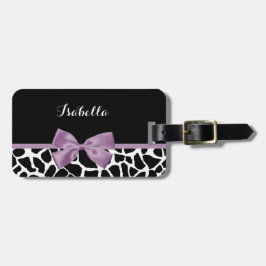 Cute Giraffe Print Lavender Paars Bow met naam Bagagelabel