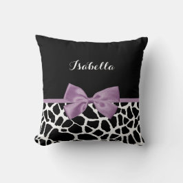 Cute Giraffe Print Lavender Paars Bow met naam Kussen