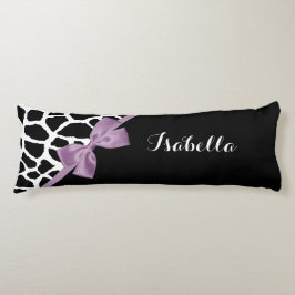 Cute Giraffe Print Lavender Paars Bow met naam Lichaamskussen