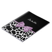 Cute Giraffe Print Lavender Paars Bow met naam Notitieboek (Linkerzijde)