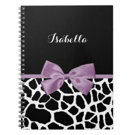 Cute Giraffe Print Lavender Paars Bow met naam Notitieboek