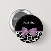 Cute Giraffe Print Lavender Paars Bow met naam Ronde Button 5,7 Cm (Voorkant /achterkant)