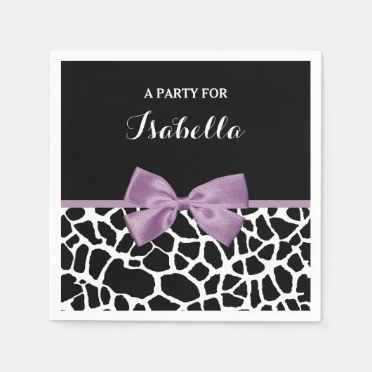 Cute Giraffe Print Lavender Paars Bow met naam Servetten (Voorkant)