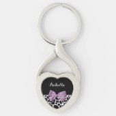 Cute Giraffe Print Lavender Paars Bow met naam Sleutelhanger (Voorkant)