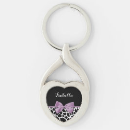 Cute Giraffe Print Lavender Paars Bow met naam Sleutelhanger