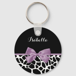 Cute Giraffe Print Lavender Paars Bow met naam Sleutelhanger
